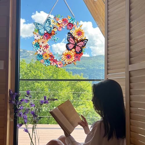 Muzagroo Art Garland Diamond Art Kits for Adults 5D Diamond Hanging Ornament Kits for Windows DIY Special Shaped Diamond Dot Kits Crystal Window Hanging Pendant 2PCS (Garland) - color: Garland