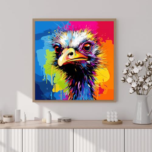 Artunion Framed Paint by Numbers Kit for Adults Beginners & Kids Ages 8-12,Colorful Ostrich Paint by Number with Frame,Animal Paint by Numbers Kit on Canvas 10 * 10 Inch Without Easel - color: ZXT-392-F