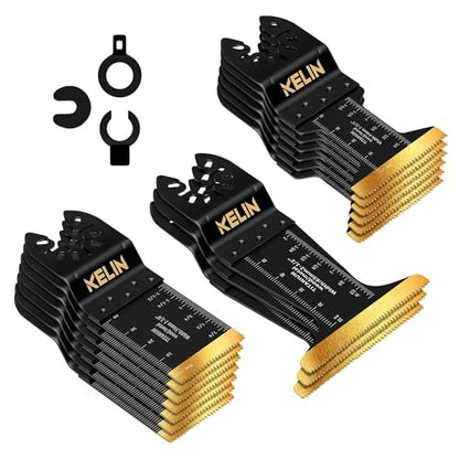 KELIN 16pcs Titanium Oscillating Tool Blades, Universal Multitool Blades | Oscillating Saw Blade for Hard Wood, Metal,Nails, Laminate Flooring, Multi Tool Blades Kits for Milwaukee Dewalt Bosch Ryobi - size: 16 PCS