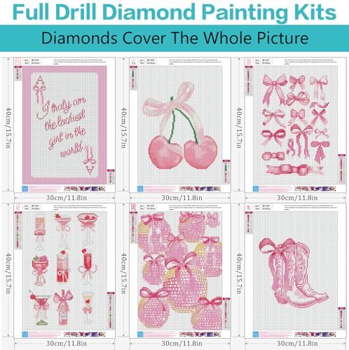 Axquilon 6 Pack Pink Bow Diamond Art Kits for Adults 12x16 inch | Diamond Painting Kits for Adults, 5D Round Full Drill Gem Art, Paint by Diamonds Pictures DIY Crafts Kits - color: 6 Pack Pink Bow