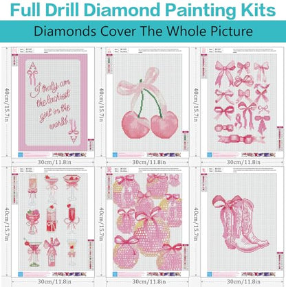 Axquilon 6 Pack Pink Bow Diamond Art Kits for Adults 12x16 inch | Diamond Painting Kits for Adults, 5D Round Full Drill Gem Art, Paint by Diamonds Pictures DIY Crafts Kits - color: 6 Pack Pink Bow