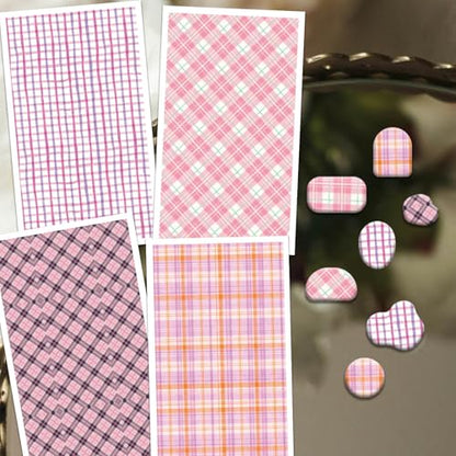 OLYCRAFT 24Pcs Pink Plaid Clay Transfer Paper 4 Styles Transfers Paper for Polymer Geometric Plaid Polymer Clay Transfer Sheets Small Ceramic Decal for Clays Earrings Jewelry Making - style: Pink plaid