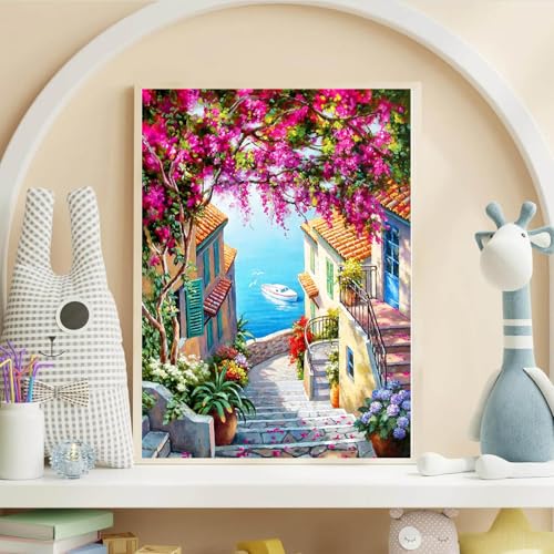 Seaside Town Diamond Art Kits for Adults Diamond Painting Kits for Adults | 5D Diamond Dots Gem Art Crafts with Tools,Round Full Drill Funny Crafts for Home Wall Decor&Gift-12x16inch - color: DP02257, size: Round diamond painting