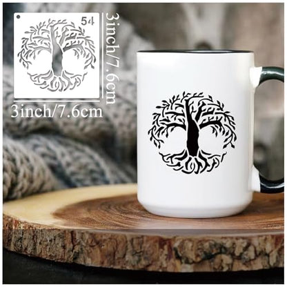 Small Stencils for Painting on Wood Burning Reusable, 3 Inch Reusable Stencil for Craft Ornament Paint Template Stencils for Wall Card Rock Wood Signs Coasters Canvas Home Decor(Tree) - style: tree
