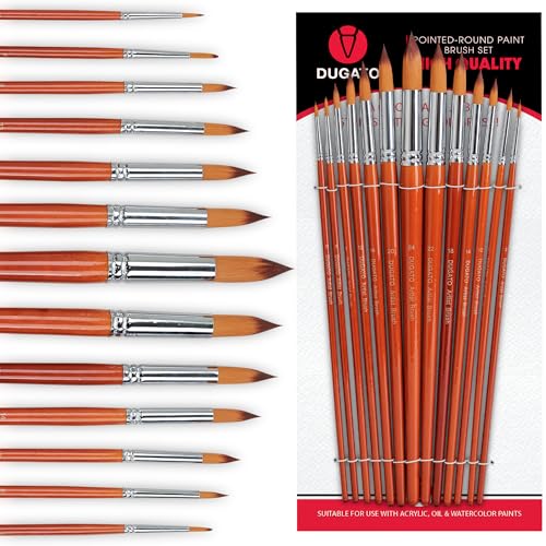 DUGATO Artist Round Paint Brush Set, 13-Piece Long Handle Round Pointed Tip