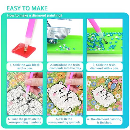 UiSdfuy Diamond Art Kits for Kids,Arts & Crafts for Kid Ages 8-12,Diamond Art for Kids,Gem Art 4 Pack Diamond Painting 6" X 6" (Penguin Bear Parrot Owl) - color: Penguin Bear Parrot Owl