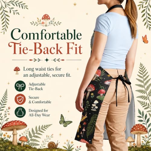Mushrooms Apron with 2 Pockets Adjustable Stain Resistant Kitchen Cooking Apron for Baking BBQ Grilling Grilling Painting Gardening - color: Mushrooms