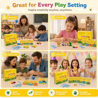 Air Dry Clay Kit, 12 Animals Kingdom Modeling Clay for Kids, DIY Model Magic Clay with Tools&Idea Cards, Soft&Non-Sticky, Safe&Non-Toxic Magic Clays, Creatible Art Crafts Toys Gifts for Boys Girls - color: 12 Packs Animal Kingdom Kit