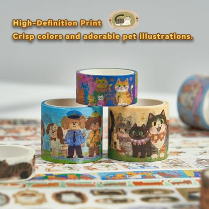 Cat & Dog Washi Tapes Set 20 Rolls, Cute Decorative Masking Tape for Junk Journal, Scrapbooking Supplies, DIY Crafting Supplies - style: Cat & Dog