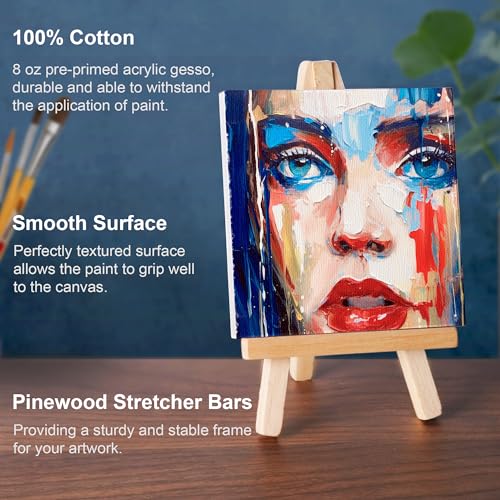 AUREUO Mini Canvas and Easel Set - 3x3 Inch/ 12 Pack - 2/5 Inch Profile Small Square Canvas with Display Stand - Art Gift Set Bulk Pack Canvases for Acrylic Painting & Craft - size: 3"x3" with Easel