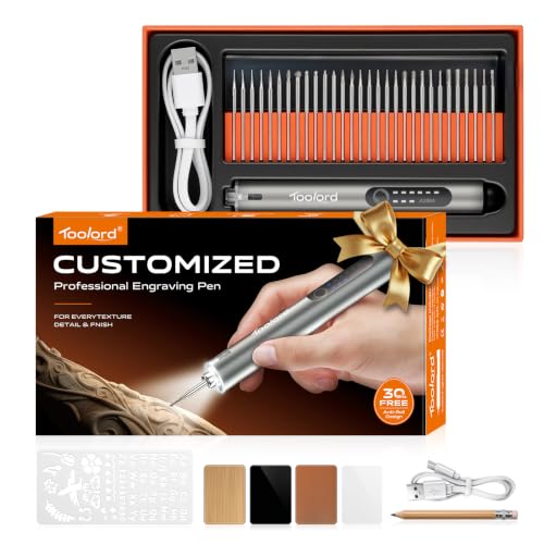 Engraving Pen with LED Light,HollowCup Motor,Cordless USB Rechargeable Rotary Tool for Metal,Wood,Glass and Plastic,DIY Engraving Kit with 30 Bits,Silver