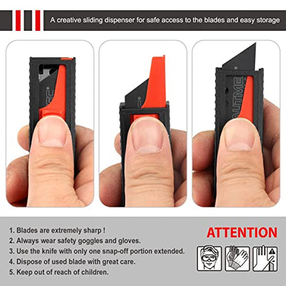 HAUTMEC Utility Knife Blades 20-Pack, Ultra-Sharp SK2H Black Rust-Resistant Blades with Safety Dispenser, Standard Size Replacement Blades for Box Cutters & Utility Knives - style: 20 PCS | SK2H