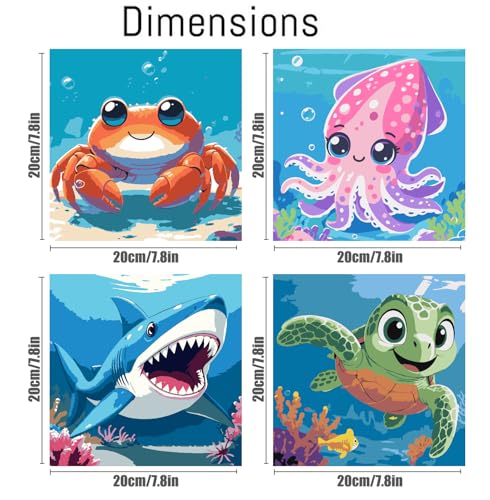 Mrnsiet 4 Pack Framed Paint by Numbers Kit for Kids, Cute Animals Paint by Numbers for Kids Ages 8-12, DIY Acrylic Oil Painting Drawing Kit for Children Beginner 8x8 Inch - color: BKH2421+BKH2422+BKH2423+BKH2424-US