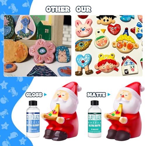 Air Dry Clay Glaze - Upgraded Polymer Clay Glaze, 2 x 100ml Ultra Gloss and Matte Finish Varnish Pottery Glaze, Clay Sealant to Prevent Scratches, Wear, Cracking - Professional Clay Tools, Quick Dry - size: Gloss+Matte