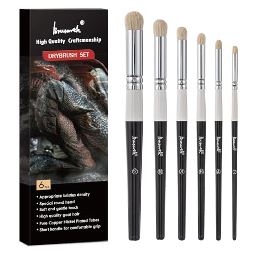 Brusarth Dry Brush Miniature Painting Set, Hobby Detail Paint Brush - size: 6 Pieces