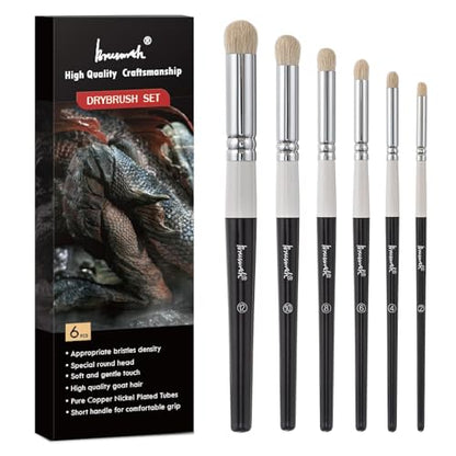 Brusarth Dry Brush Miniature Painting Set, Hobby Detail Paint Brush - size: 6 Pieces