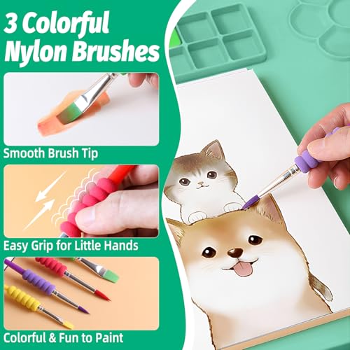 Silicone Painting Mat, 23.6x15.8in Art Drawing Mat with Brushes | For children DIY art watercolor clay use, table protection craft mat, painting station with cup palette cleaning cup, green - color: Green