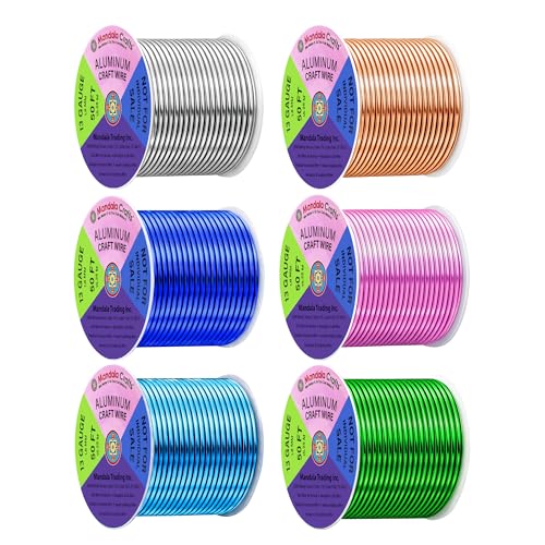 Mandala Crafts 13 GA Pink Green Blue Assorted Anodized Aluminum Craft Wire - color: Silver Copper True Blue Pink Ice Blue Kelly Green, size: 13 Gauge 50X6 Feet