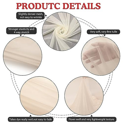 Power Mesh Fabric Superfine Stretch Net 5 Yards Long 60" Wide (Light Nude) - color: Light Nude, size: 5 Yards