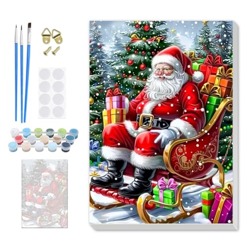 SENQAO Christmas Paint by Numbers for Adults Framed, Santa Claus Adults' Paint-by-Number Kits, Adult Paint by Number Kits on Canvas, Acrylic Number Painting for Home Decor, 8x12inch - color: santa claus