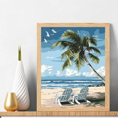 Natuyalo Paint by Numbers Kit for Adults - Beach DIY Adult Paint by Number Kits Seascape Acrylic Canvas Painting for Adults Beginners Kids Art Crafts Without Frame, 16x20 Inch - color: ART-01