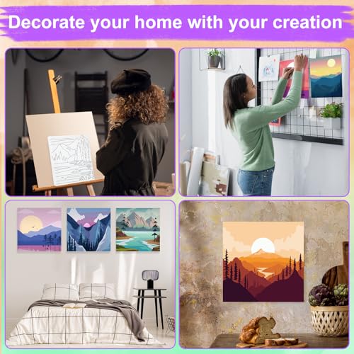 Teling 12 Pcs Pre Drawn Stretched Canvas, Pre Printed Painting, Mountain - style: Mountain