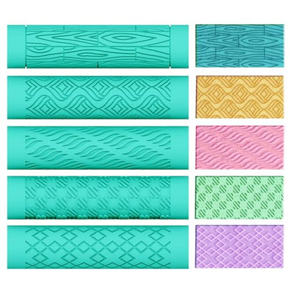 ACRNIGHEET 5 Pcs Polymer Clay Texture Roller, Natural Themed Embossing Rollers Pottery Stamp, Like Texture Sheets Work with Polymer Clay Cutters, Clays Jewelry Making Kit with Storage Box - color: Natural