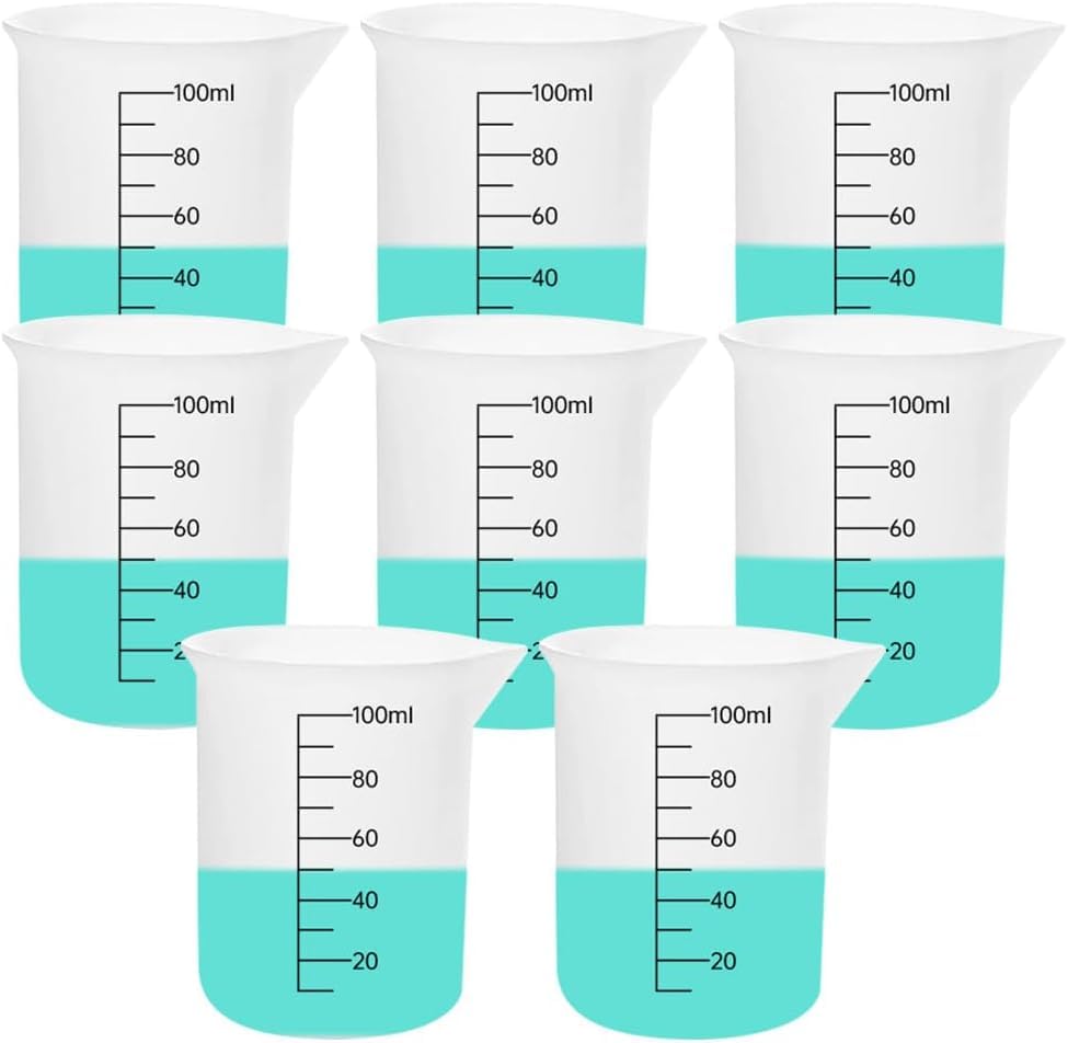 8 PCS Silicone Measuring Cups Kits,Silicone Measuring Cup,100ml Non-Stick Mixing Cups,Precise Scale,Durable Easy Clean for Epoxy Resin,Stain Jewelry Making,Casting Molds, Waxing,DIY, Art,Craft - size: 100ML*8