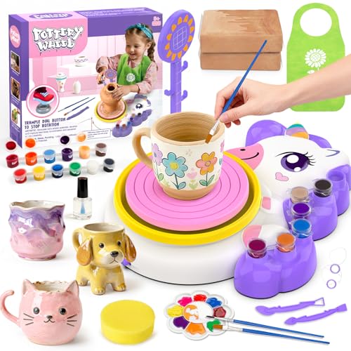 Pottery Wheel for Kids, Unicom Craft Kit Arts and Crafts for Kid Ages 6-12 | Complete Pottery Painting Kit with Clay Art Supplies Kids Toys Girls Birthday Chnistmas Git for 6 7 8 9 10 11 12+ Years Old - color: purple