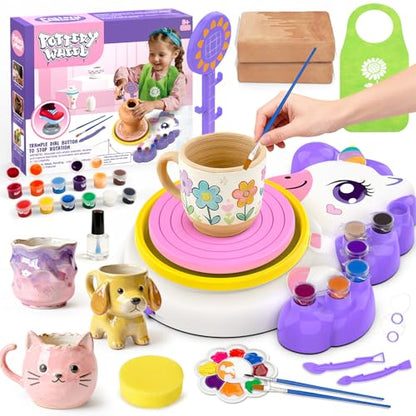 Pottery Wheel for Kids, Unicom Craft Kit Arts and Crafts for Kid Ages 6-12 | Complete Pottery Painting Kit with Clay Art Supplies Kids Toys Girls Birthday Chnistmas Git for 6 7 8 9 10 11 12+ Years Old - color: purple
