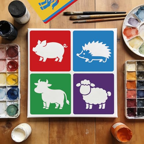 CUTHOLLOW Animals Fruit Plant Stencils, 24PCS 8-Inch Reusable Plastic | 24PCS 8-Inch Animals, Fruit & Plant Shapes, Reusable Washable Plastic, Painting, Crafts, Wall Art & Sidewalk Chalk - style: 25pcs-Animals