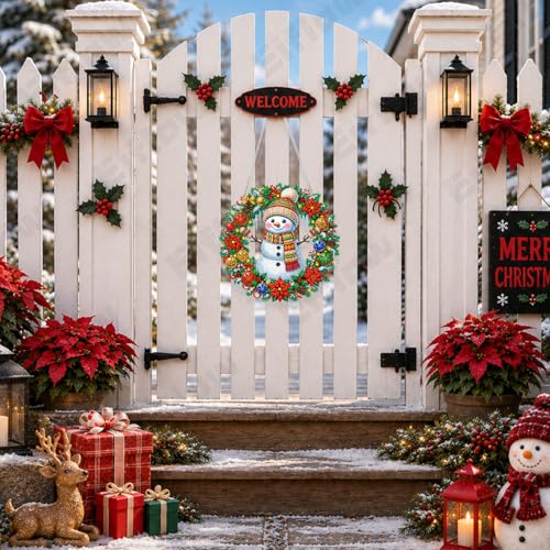 Eiflow Acrylic Christmas Diamond Art Hanging Kit for Adults, DIY Diamonds Painting Door Hanger Ornament Kit Snowman Wreath Crystal Diamond Art Painting Wall Window Hanging Pendant - color: Christmas Wreath