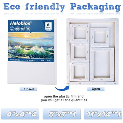 6 Packs Stretched Canvases for Painting with 4x4in, 5x7in, 11x14in Canvas, Blank Canvases for Acrylics, Oils & Other Painting Media, 5/8 Inch Profile 100% Cotton Artist Framed Canvas - size: 6 Pack Mixed - 11×14IN 5×7IN 4×4IN