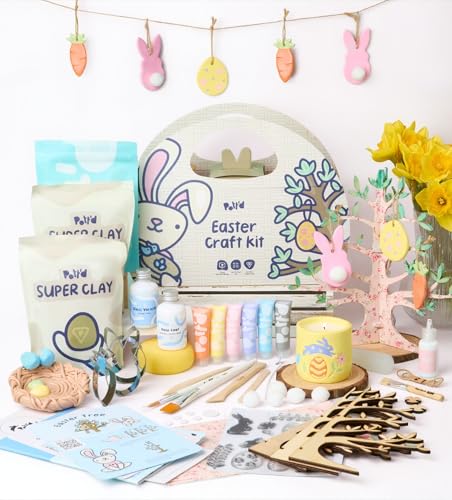Pott’d Easter Craft Kit Air Dry Clay Kit for Adults, DIY Craft Kit with Air Dry Clay, Tools, Paints and Guides for Making Easter Decorations, Nest Trinket Dish and Handmade Candle - style: Easter Craft Bundle