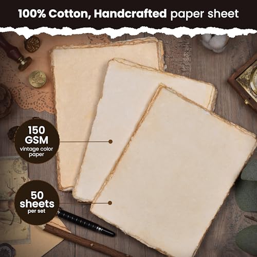 LEATHER VILLAGE Vintage Deckled Edge Handmade Watercolor Paper 6x8 - color: Antique/Vintage, size: 8"X6"