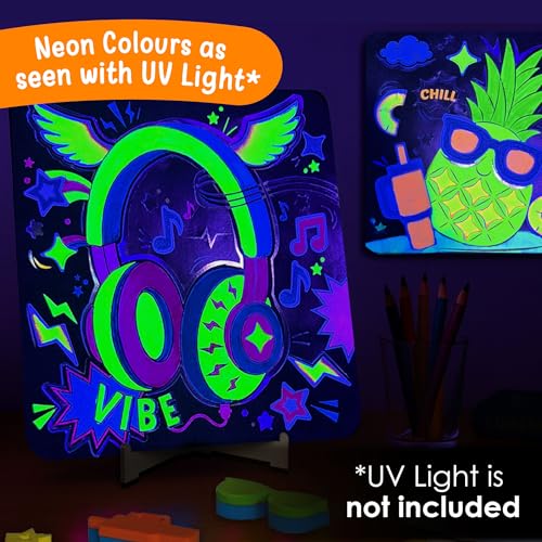 Imagimake DIY Neon Art Kit, 12 Creative Activities for Kids Ages 8+ | 3 Dual-Sided Canvases, 15 Motif Stamps, Neon Brush Pens & Painting Tools, Complete DIY Art Kit, Gift for Boys & Girls - style: Neon Art Kit
