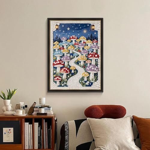 Moonlight Mushroom Pearl Art Kits for Adults,Pearl Diamond Painting 12x16In - color: DP04383