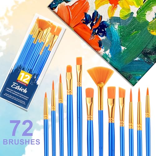 ESRICH Paint Brushes Set, 6Pack 72pcs Paint Brush for Acrylic Painting - size: 72p