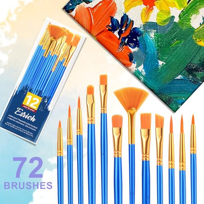 ESRICH Paint Brushes Set, 6Pack 72pcs Paint Brush for Acrylic Painting - size: 72p