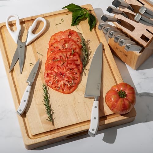 Yatoshi 15 Piece White Knife Block Set - Pro Kitchen Knife Set Ultra Sharp High Carbon Stainless Steel with Ergonomic Handle - color: White, size: 15-Piece