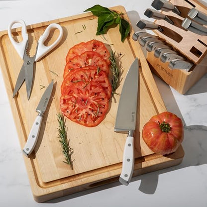 Yatoshi 15 Piece White Knife Block Set - Pro Kitchen Knife Set Ultra Sharp High Carbon Stainless Steel with Ergonomic Handle - color: White, size: 15-Piece