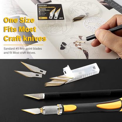 Exacto Knife Blades #11 Titanium Coated Replacement Blades-30 Pack | #11 Blades for Precision Hobby Knife Hobby Blades Refill Set for Craft, Hobby, Scrapbooking,Cutting