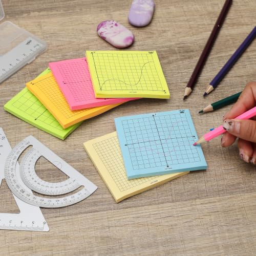 Mr. Pen- Graph Sticky Notes, 3x3 Inch, 6 Pads, 50 Sheets/Pad, 300 Sheets | 6 Grid Designs, Bright Colors, Square Graph Paper Notes, Grid Sticky Note Pads for Math, Study, Journals, Planners - color: Bright