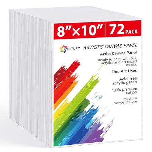 72 Pack 8 x 10 inch Canvas Boards for Painting Flat Canvas Panels | Bulk Value Pack for Classes and Parties 100% Cotton for Acrylics Paint - size: 8"x10" - 72 pack
