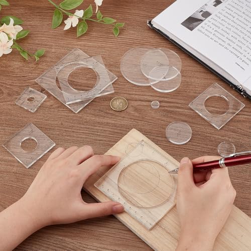 PH PandaHall Pack of 6 Router Templates Circle Inlay Templates Clear Drawing Scale Rulers Acrylic Router Jig Template Decorative Templates Sewing Measuring Tool Set for Woodworking Craft Making