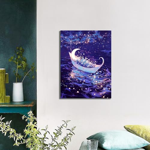 Muzagroo Art Diamond Paintings Kits for Adults 5D Round Full Drill Diamond Art Kits for Beginners Diamond Art Paintings Gem Art Kits Diamond Dots Handcrafts 30x40cm(Moon Boat) - color: Moon Boat