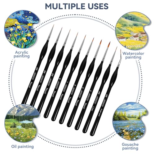 Detail Paint Brushes 10Pcs for Acrylic, Watercolor, Crafts, Models, Oil