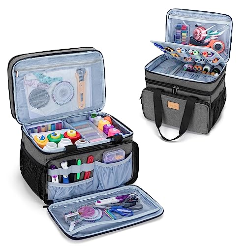 LUXJA Large Sewing Organizer with Many Compartments, Gray | 2 Layers Sewing Storage Bag with Varisized Pockets for Needles, Threads, Scissors and Crafting Supplies (Bag Only) - color: Gray
