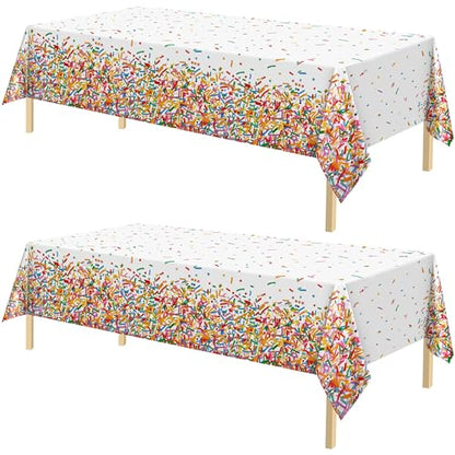 Kochorie 2 Pack Confetti Sprinkle Table Cover Disposable Plastic Birthday Party Tablecloth 54 x 108 Inch, Rectangle Table Cover for Party Decorations, Weddings, Ice Cream Theme Supplies - style: Confetti Sprinkle