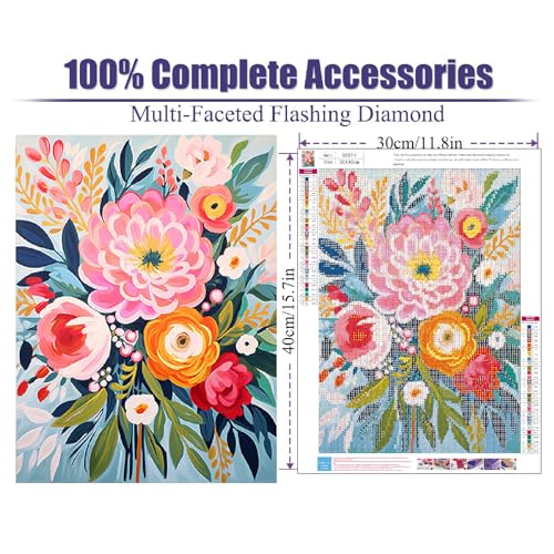 Flowers Diamond Art Kits for Adults,Flowers in Vase DIY 5D Diamond Painting Kit for Beginners,Full Round Drill Gem Art Dots for Adults, Perfect for Home Wall Decor 12X16 Inch